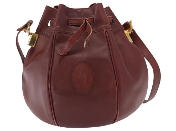 CARTIER Bolso de Hombro Must Line Cuero Burdeos Oro Auth 156815 Dorado - vista 2