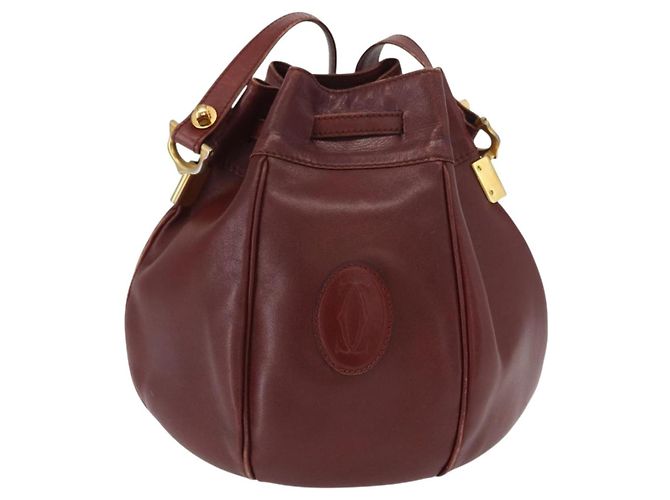 CARTIER Bolso de Hombro Must Line Cuero Burdeos Oro Auth 156815 Dorado - vista 3