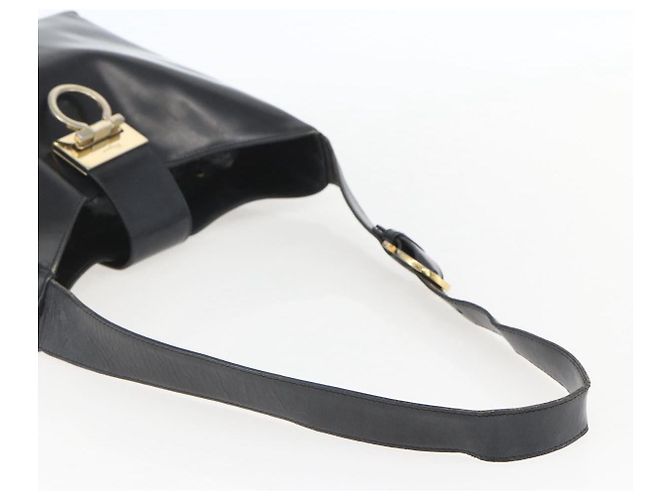 Borsa a Spalla Gancini in Pelle Nera e Oro Salvatore Ferragamo Auth 157063 Nero D'oro - vista 7