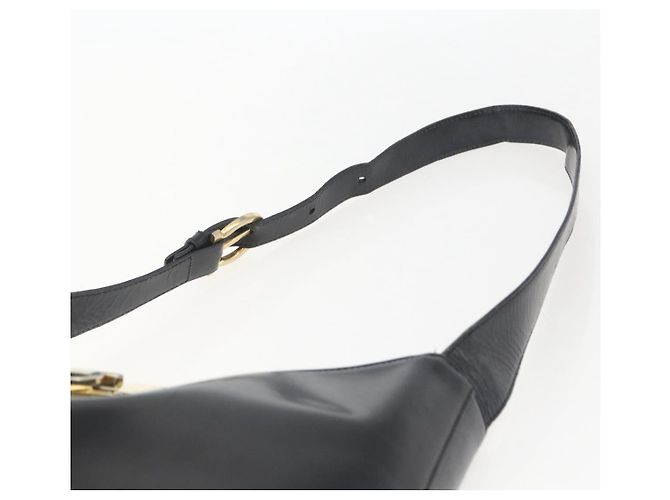 Borsa a Spalla Gancini in Pelle Nera e Oro Salvatore Ferragamo Auth 157063 Nero D'oro - vista 8