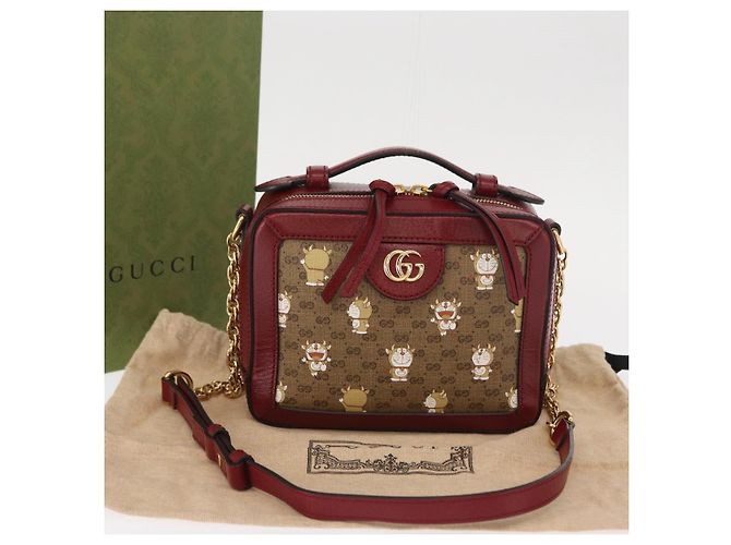 Borsa di collaborazione GUCCI Micro GG Supreme Doraemon in PVC 655596 Auth 151200SAM Beige D'oro - vista 24