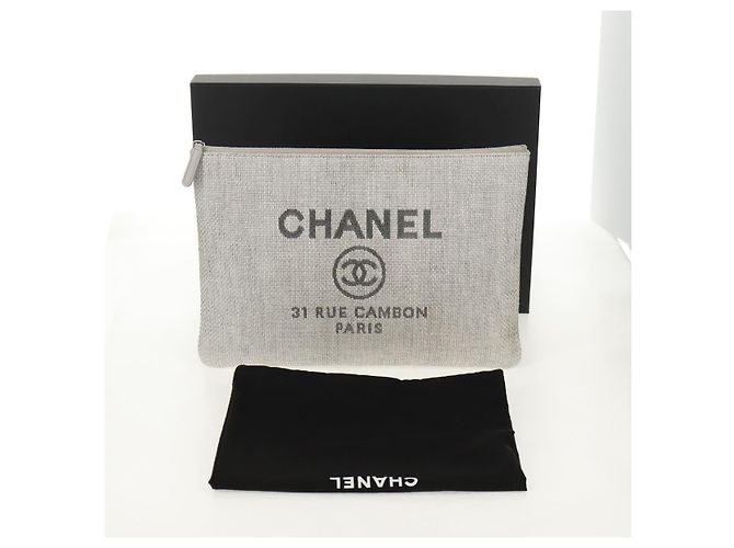 CHANEL Clutch Tasche Canvas Grau CC Auth 148530M Braun - Ansicht 12