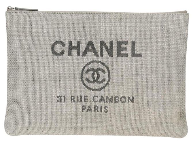 CHANEL Clutch Tasche Canvas Grau CC Auth 148530M Braun - Ansicht 13