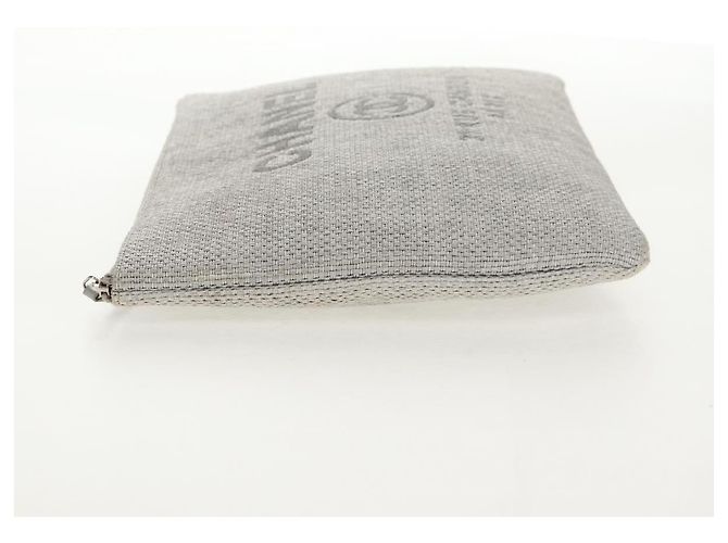 CHANEL Clutch Tasche Canvas Grau CC Auth 148530M Braun - Ansicht 5