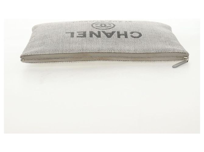 CHANEL Clutch Tasche Canvas Grau CC Auth 148530M Braun - Ansicht 7