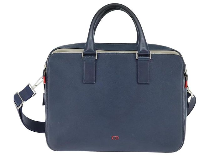 Borsa da lavoro in pelle Christian Dior 2 modi Blu Navy Argento Auth ar13763 - vista 13