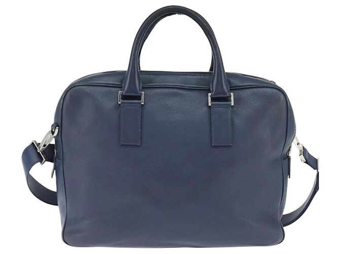 Borsa da lavoro in pelle Christian Dior 2 modi Blu Navy Argento Auth ar13763 - vista 2