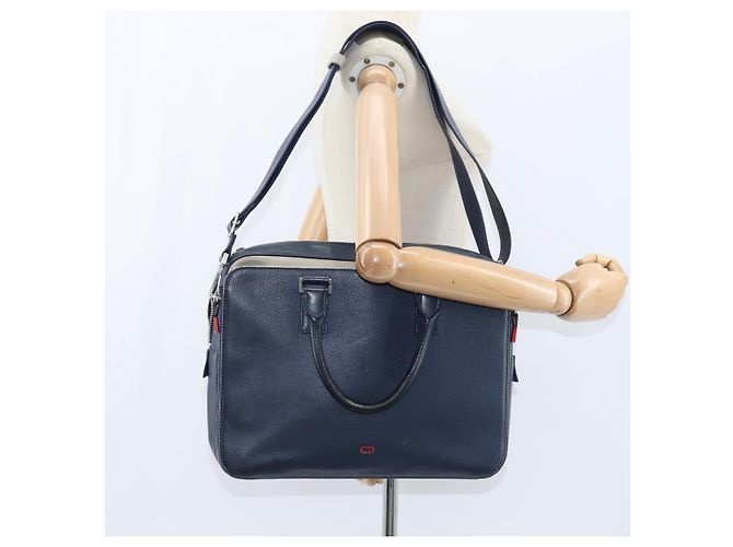 Borsa da lavoro in pelle Christian Dior 2 modi Blu Navy Argento Auth ar13763 - vista 25