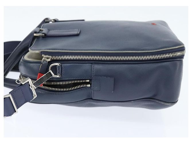 Borsa da lavoro in pelle Christian Dior 2 modi Blu Navy Argento Auth ar13763 - vista 3