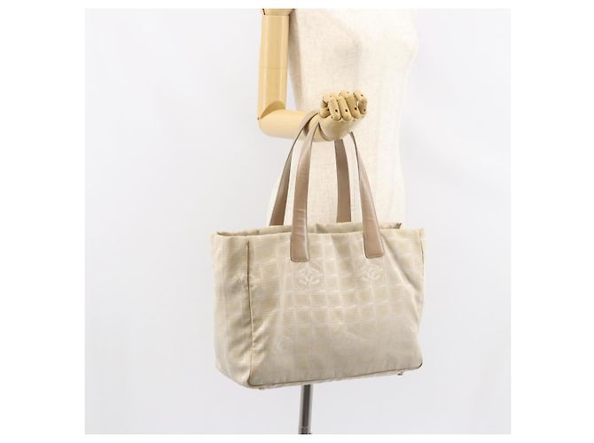 CHANEL Nuova Borsa Tote da Viaggio Nylon Beige Oro CC Auth BA7760 D'oro - vista 23