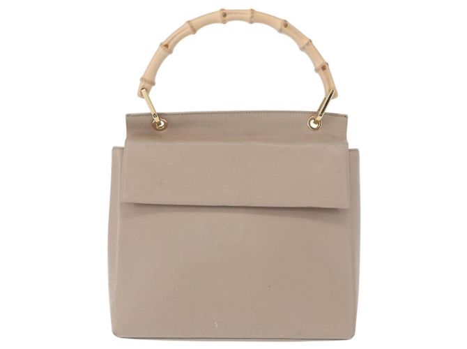 Borsa a mano in pelle beige oro GUCCI Bamboo 001 3444 1887 Auth ka105 - vista 13