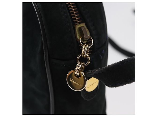 Borsa a Spalla Vala in Camoscio Blu Navy e Oro Auth BA7661 di Salvatore Ferragamo D'oro - vista 10