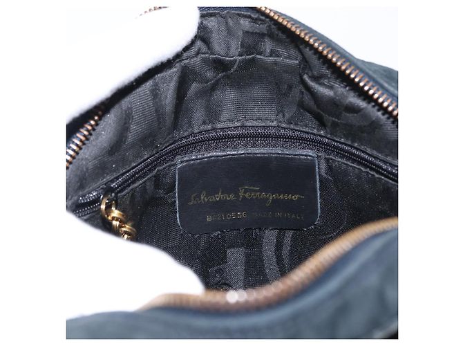 Borsa a Spalla Vala in Camoscio Blu Navy e Oro Auth BA7661 di Salvatore Ferragamo D'oro - vista 12