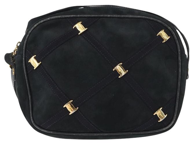 Borsa a Spalla Vala in Camoscio Blu Navy e Oro Auth BA7661 di Salvatore Ferragamo D'oro - vista 13
