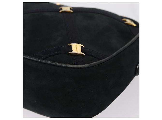Borsa a Spalla Vala in Camoscio Blu Navy e Oro Auth BA7661 di Salvatore Ferragamo D'oro - vista 14