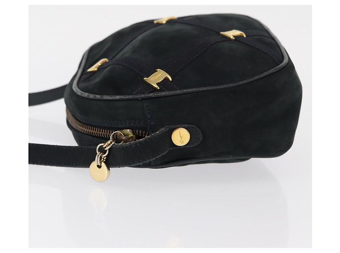Borsa a Spalla Vala in Camoscio Blu Navy e Oro Auth BA7661 di Salvatore Ferragamo D'oro - vista 4