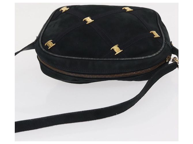 Borsa a Spalla Vala in Camoscio Blu Navy e Oro Auth BA7661 di Salvatore Ferragamo D'oro - vista 6