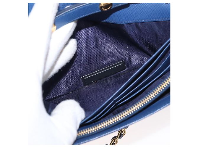 Saffiano PRADA Borsa a Spalla con Catena in Pelle Safiano Blu Oro Auth ka128 D'oro - vista 11