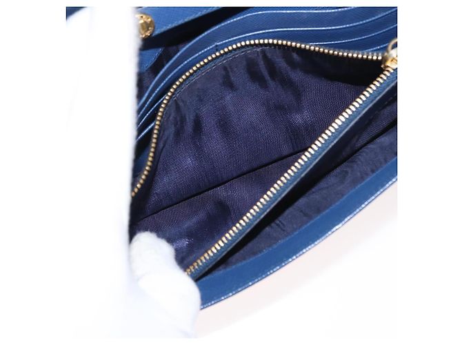 Saffiano PRADA Borsa a Spalla con Catena in Pelle Safiano Blu Oro Auth ka128 D'oro - vista 12