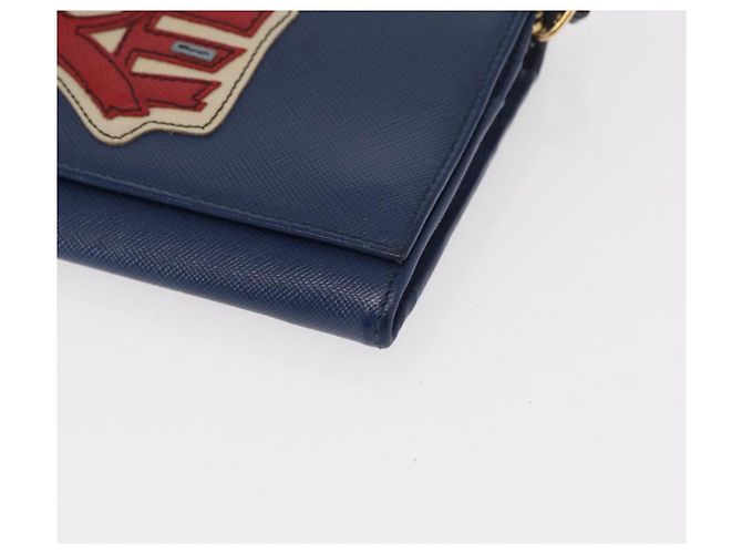 Saffiano PRADA Borsa a Spalla con Catena in Pelle Safiano Blu Oro Auth ka128 D'oro - vista 14