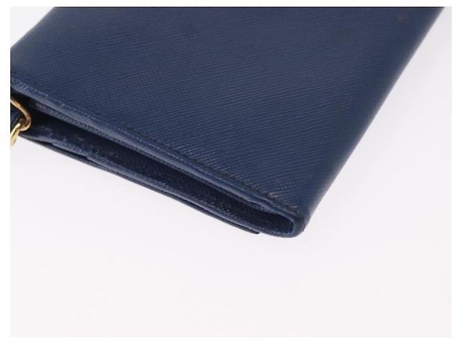 Saffiano PRADA Borsa a Spalla con Catena in Pelle Safiano Blu Oro Auth ka128 D'oro - vista 15