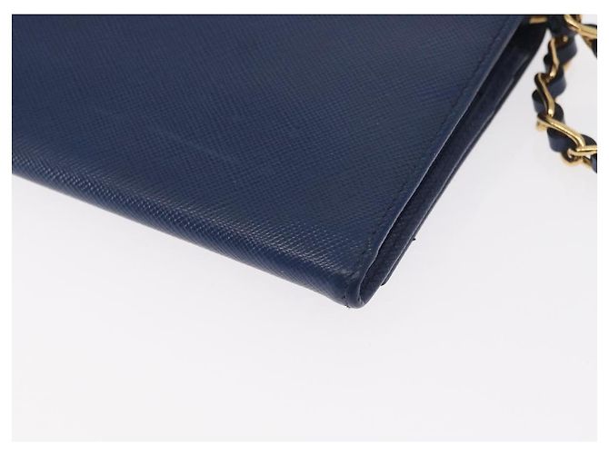 Saffiano PRADA Borsa a Spalla con Catena in Pelle Safiano Blu Oro Auth ka128 D'oro - vista 16