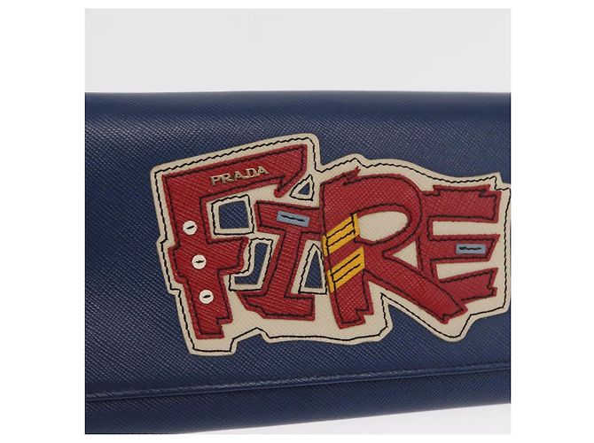 Saffiano PRADA Borsa a Spalla con Catena in Pelle Safiano Blu Oro Auth ka128 D'oro - vista 17