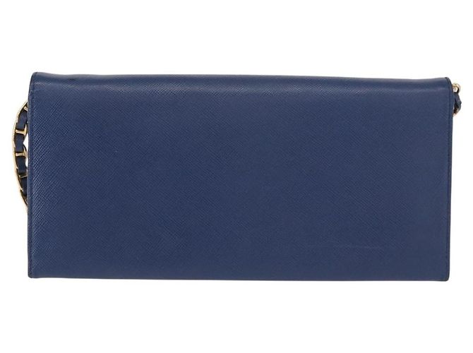 Saffiano PRADA Borsa a Spalla con Catena in Pelle Safiano Blu Oro Auth ka128 D'oro - vista 2