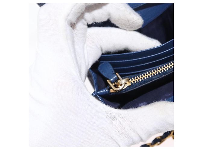 Saffiano PRADA Borsa a Spalla con Catena in Pelle Safiano Blu Oro Auth ka128 D'oro - vista 20