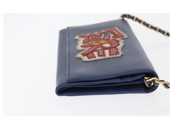 Saffiano PRADA Borsa a Spalla con Catena in Pelle Safiano Blu Oro Auth ka128 D'oro - vista 3