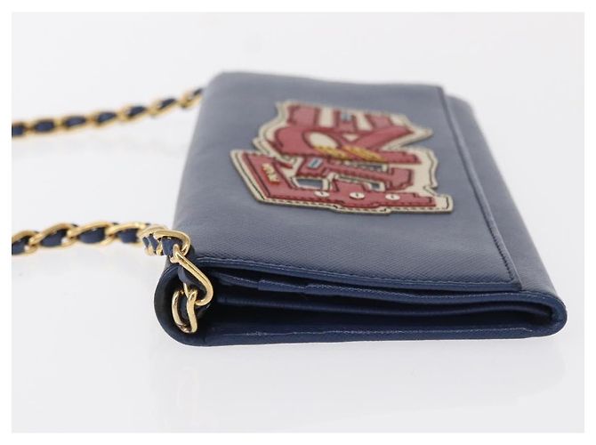 Saffiano PRADA Borsa a Spalla con Catena in Pelle Safiano Blu Oro Auth ka128 D'oro - vista 4