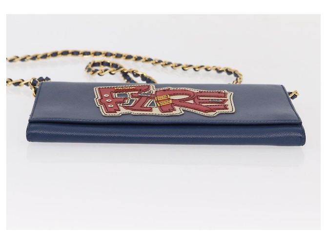 Saffiano PRADA Borsa a Spalla con Catena in Pelle Safiano Blu Oro Auth ka128 D'oro - vista 5