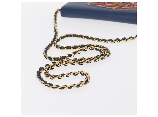 Saffiano PRADA Borsa a Spalla con Catena in Pelle Safiano Blu Oro Auth ka128 D'oro - vista 7