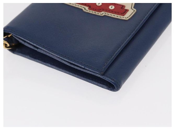 Saffiano PRADA Borsa a Spalla con Catena in Pelle Safiano Blu Oro Auth ka128 D'oro - vista 9