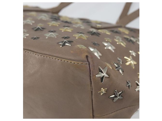 Bolsa tote de couro cinza e dourado com studs Jimmy Choo Auth bs31692 Marrom - vista 12