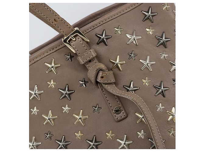 Bolsa tote de couro cinza e dourado com studs Jimmy Choo Auth bs31692 Marrom - vista 14
