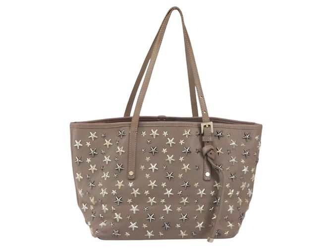 Bolsa tote de couro cinza e dourado com studs Jimmy Choo Auth bs31692 Marrom - vista 2