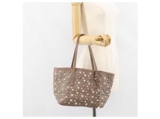 Bolsa tote de couro cinza e dourado com studs Jimmy Choo Auth bs31692 Marrom - vista 21