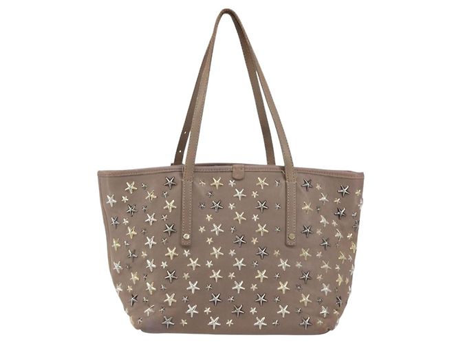 Bolsa tote de couro cinza e dourado com studs Jimmy Choo Auth bs31692 Marrom - vista 3