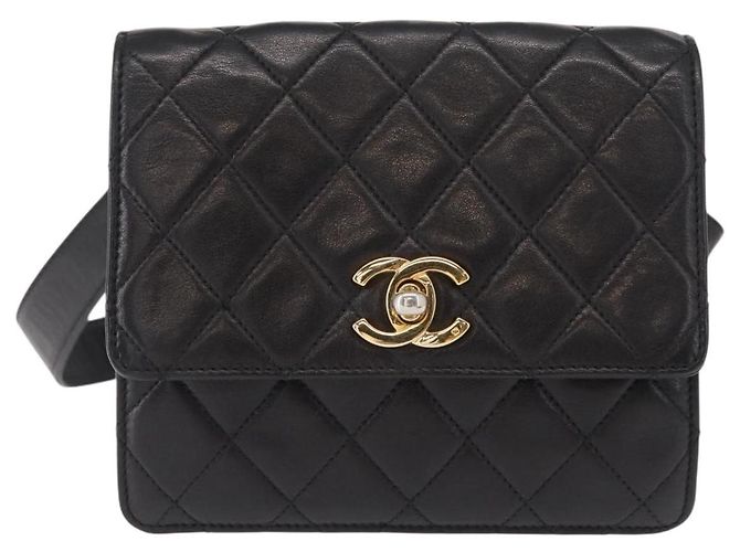 CHANEL Borsa a vita Matelassé in pelle di agnello nera oro CC Auth 156628V Nero D'oro - vista 2