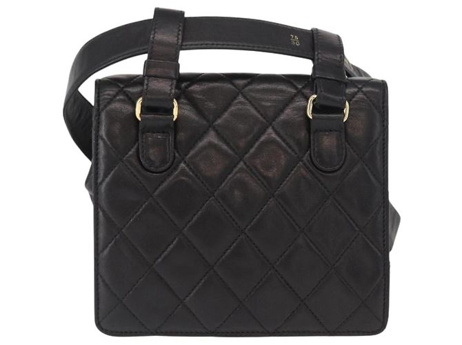 CHANEL Borsa a vita Matelassé in pelle di agnello nera oro CC Auth 156628V Nero D'oro - vista 3
