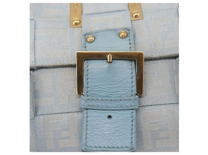 FENDI Zucca Canvas Handtasche Hellblau Gold Auth 151194V Golden - Ansicht 14