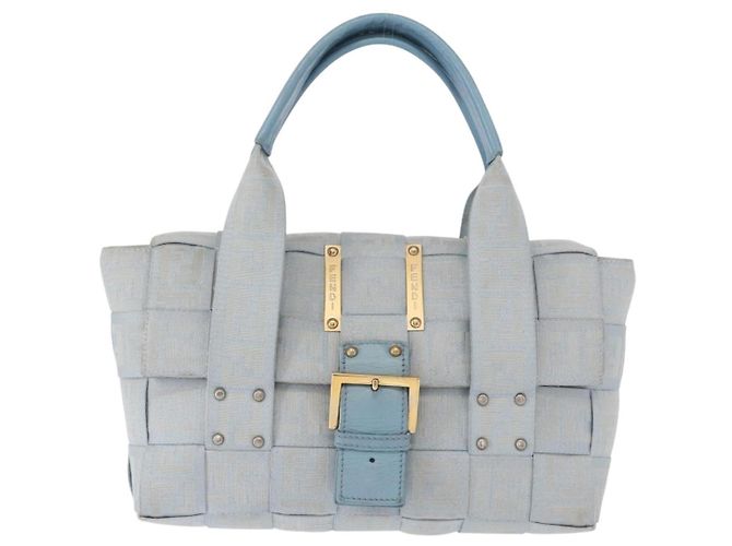 FENDI Zucca Canvas Handtasche Hellblau Gold Auth 151194V Golden - Ansicht 2