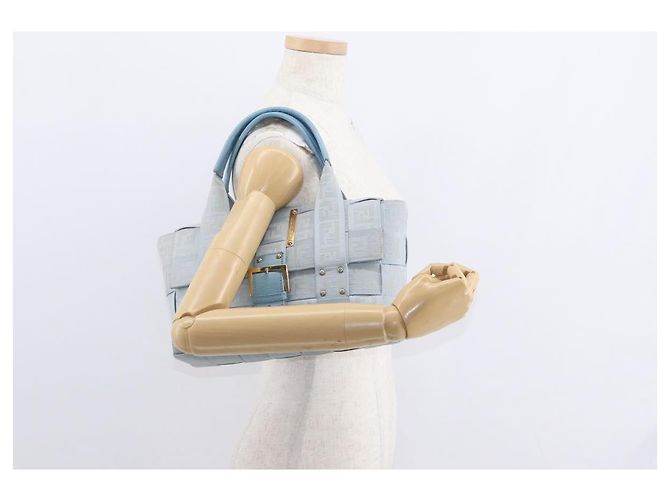 FENDI Zucca Canvas Handtasche Hellblau Gold Auth 151194V Golden - Ansicht 24