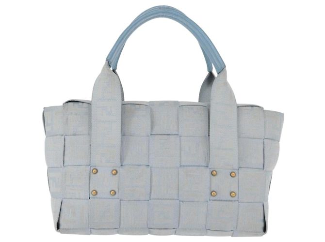 FENDI Zucca Canvas Handtasche Hellblau Gold Auth 151194V Golden - Ansicht 3