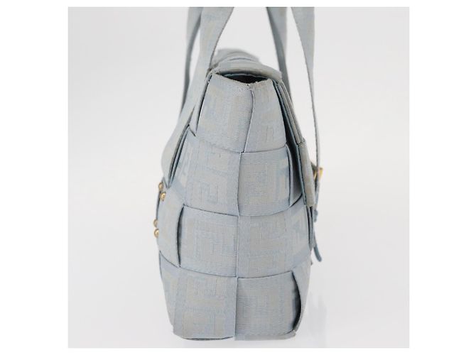 FENDI Zucca Canvas Handtasche Hellblau Gold Auth 151194V Golden - Ansicht 5