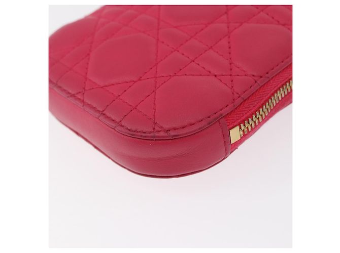 Pochette a spalla con catena per telefono Cannage Christian Dior 2 in 1 Rosa Oro Auth 156668V D'oro - vista 11