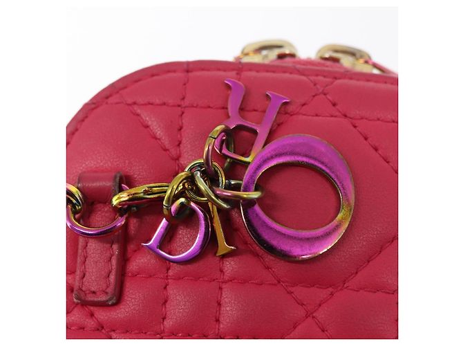 Pochette a spalla con catena per telefono Cannage Christian Dior 2 in 1 Rosa Oro Auth 156668V D'oro - vista 14