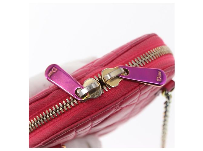Pochette a spalla con catena per telefono Cannage Christian Dior 2 in 1 Rosa Oro Auth 156668V D'oro - vista 15
