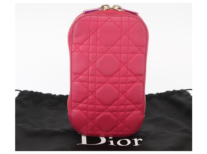Pochette a spalla con catena per telefono Cannage Christian Dior 2 in 1 Rosa Oro Auth 156668V D'oro - vista 24